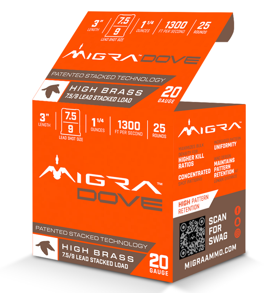 Migra Ammunitions M20UD75-9 Dove 20Gauge 3" 1 1/4oz 7.5/9Shot 25 Per Box/10 Case