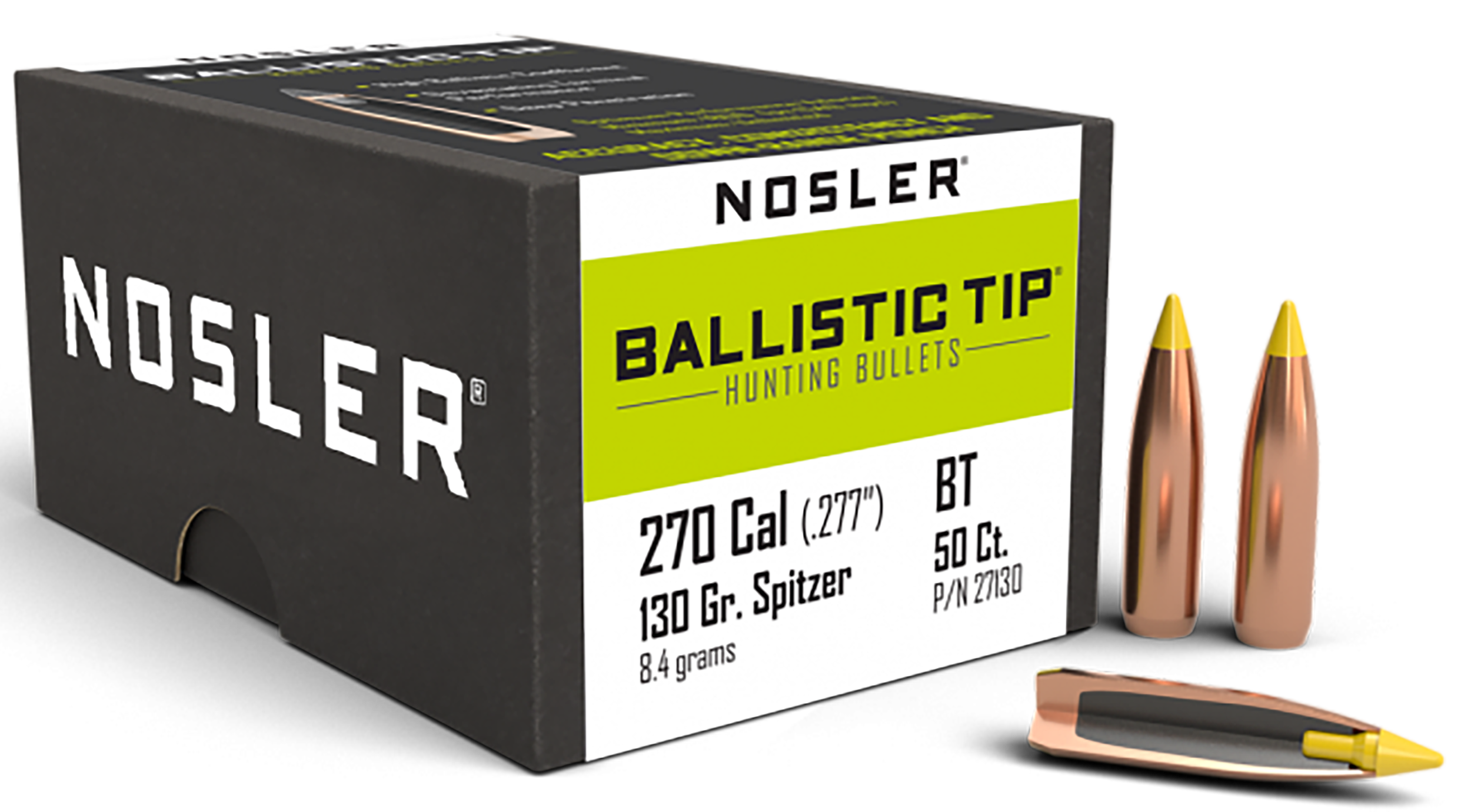 Nosler 27130 Ballistic Tip  270Caliber 130gr Spitzer 50/Box