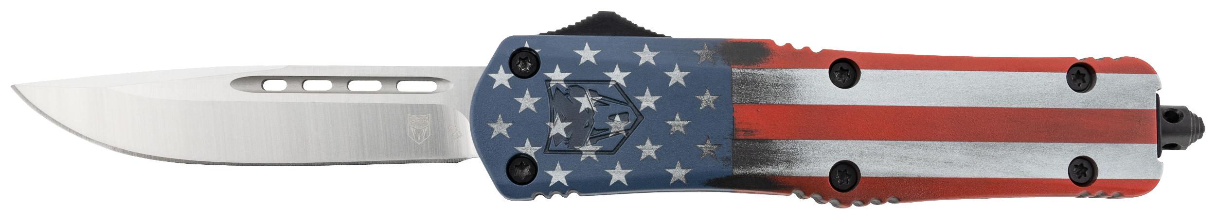 CobraTec Knives MCUSAFS3DNS FS-3 American Flag Medium 3" OTF Drop Point Plain Satin D2 Steel Blade, 5" US Flag Aluminum Cerakoted Handle