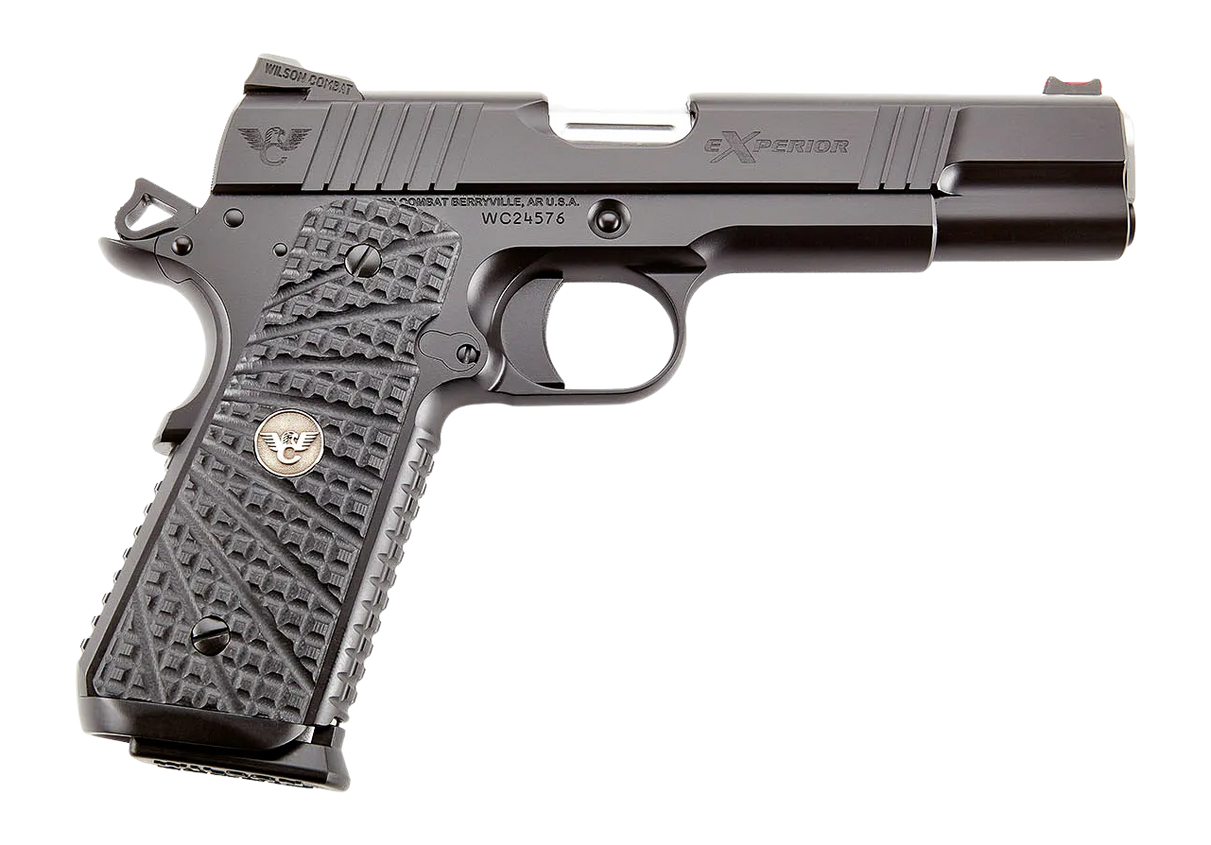 Wilson Combat XPFS45 eXperior Government 45 ACP 8+1 5" Stainless Match Grade Barrel, Black Armor-Tuff Carbon Steel Serrated Slide & Frame w/Beavertail, Black G10 TRAK Grip