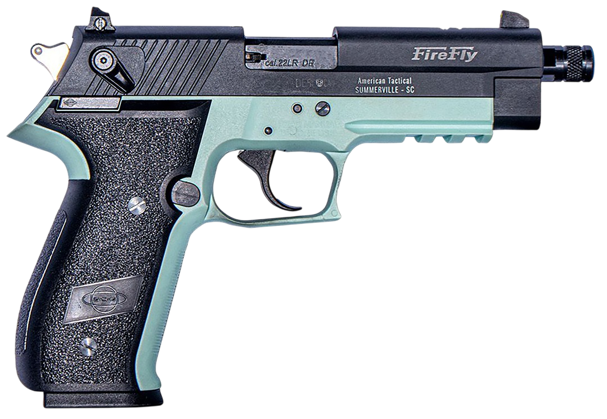 GSG GERG2213TFFMA FireFly  22 LR 13+1 4.90" Black Threaded Barrel, Aluminum Serrated Slide, Mint Aluminum Frame w/Picatinny Rail, Textured Grip