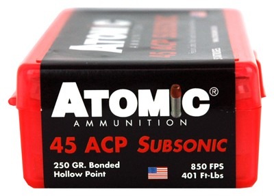 ATOMIC 45 ACP 250GR SUBSONIC JHP 50RD 10BX/CS