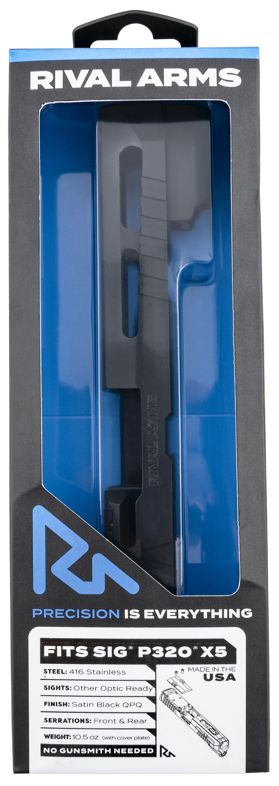 Rival Arms RA-RA10P502A Faction Series Slide A1 Sig P320 X-Five Docter Cut Cerakote Black 17-4 Stainless Steel