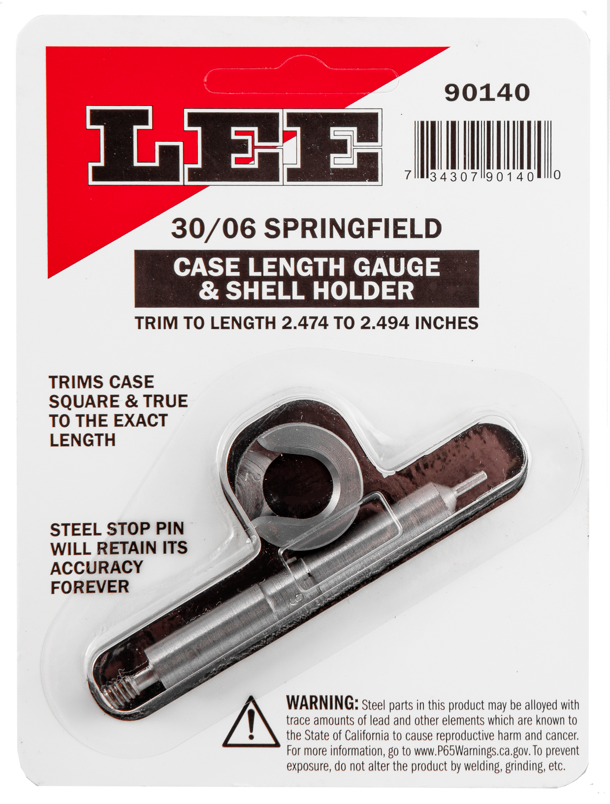 Lee Precision 90140 Case Length Gauge 30-06 Springfield Steel Works With Zip Trim Includes Shell Holder