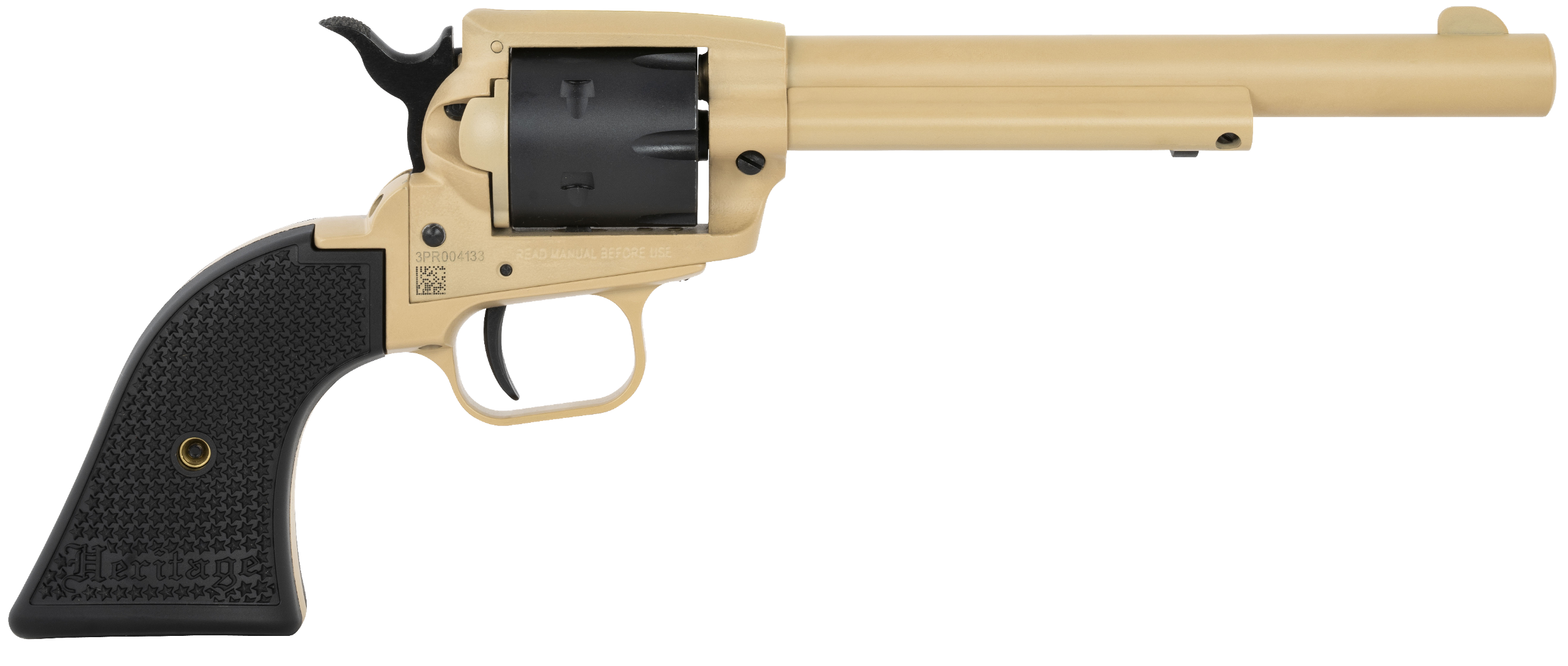 Heritage Mfg SRR22V6 Rough Rider 22 LR 6 Shot, 6.50" Sabre Sand Cerakote Steel Barrel & Frame, Black Satin Cylinder, Black Polymer Grip, Hammer/Thumb Safety, Exposed Hammer