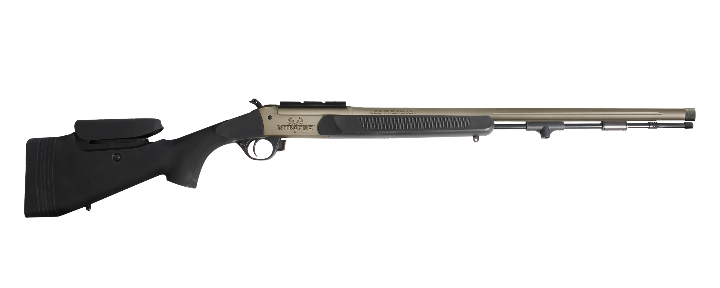 Traditions CR84660450B NitroFire Pro 50 Cal 209 Primer Tungsten Cerakote 26" Fluted/Threaded w/VAPR twist Barrel, Drilled & Tapped Receiver, Black Adj Cheek Piece & LOP Synthetic Stock