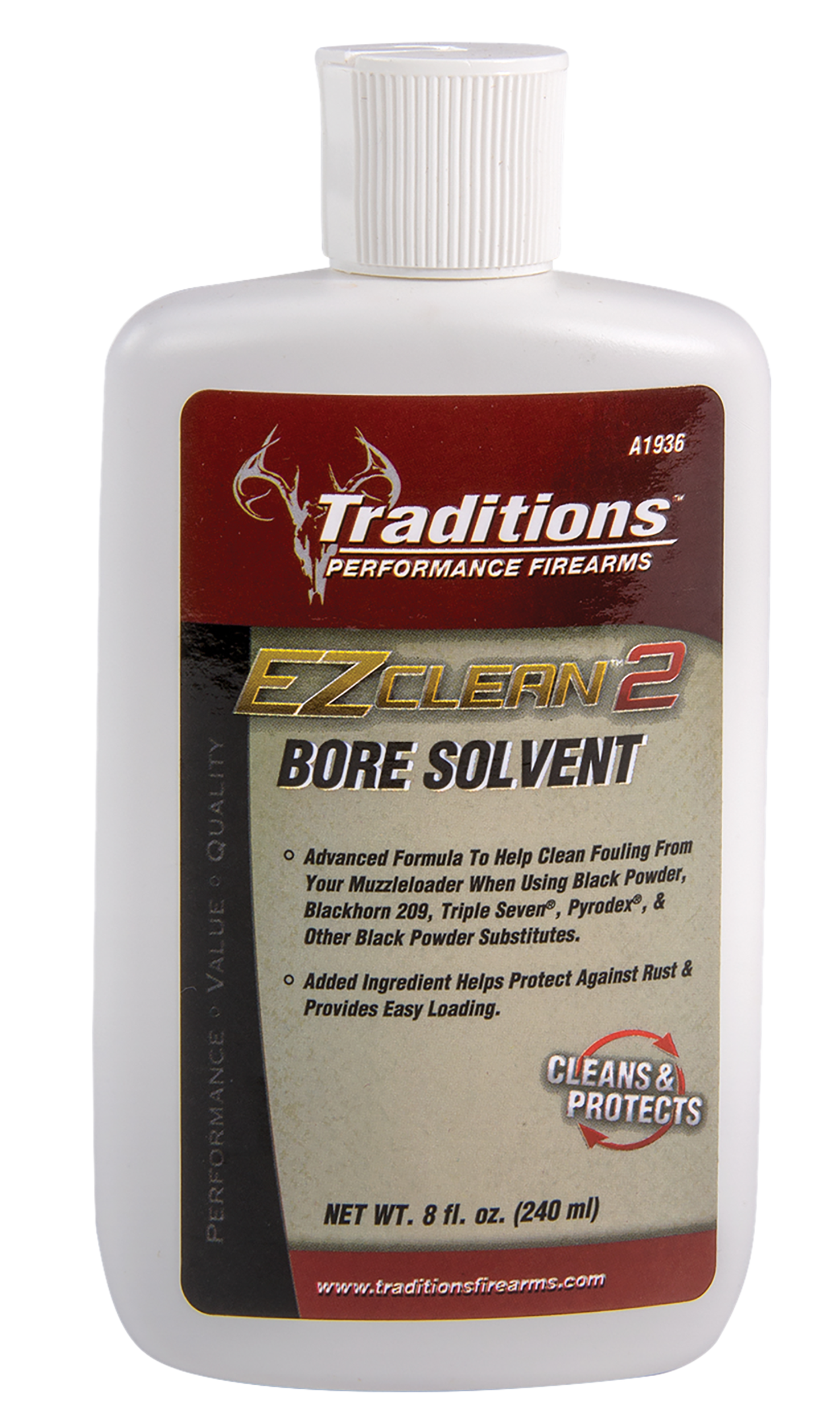 Traditions A1936 EZ Clean 2 Bore Solvent Against Fouling Rust 8 oz Squeeze Bottle