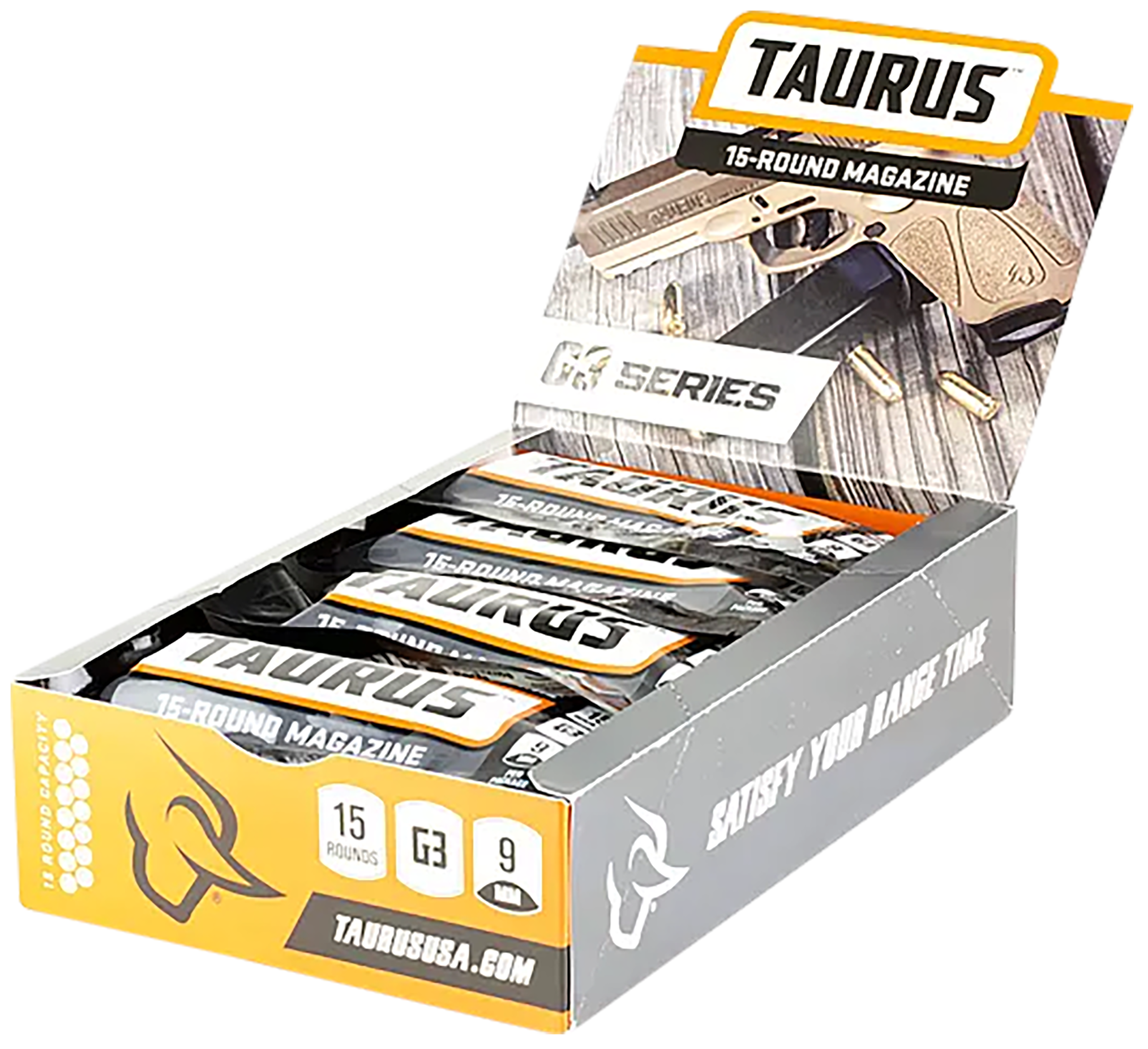 Taurus 389-0009-01 G3 Magazine Pop Display 15rd 9mm Luger Black Steel w/ Polymer Base Plate (12 Mags)