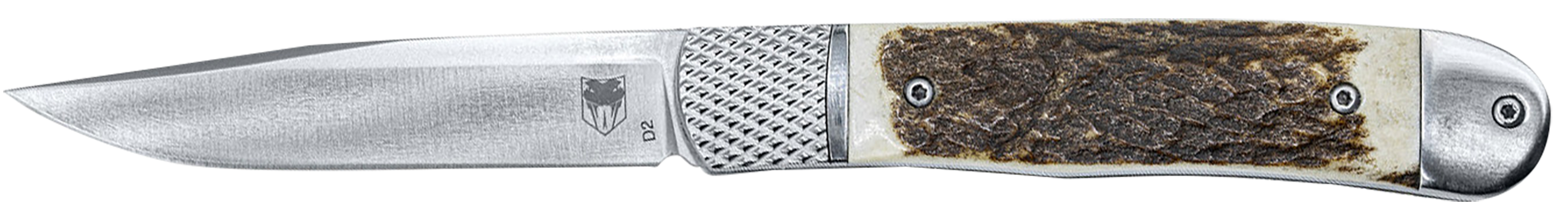 CobraTec Knives CTTHRSTG Trapper Hidden Release 3.12" Flip Open Drop Point Plain Satin D2 Steel Blade, 4.25" Stag Scales Handle
