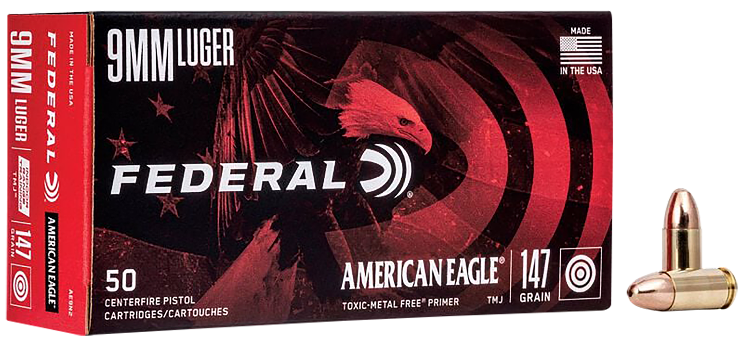 Federal AE9N2 American Eagle Indoor Range Training 9mmLuger 147gr Total Metal Jacket 50 Per Box/20 Case