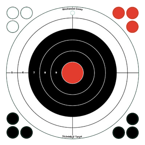 Birchwood Casey 33912 Stick-A-Bull Self-Adhesive Paper Black/Red/White 12" Bullseye 5 Pack