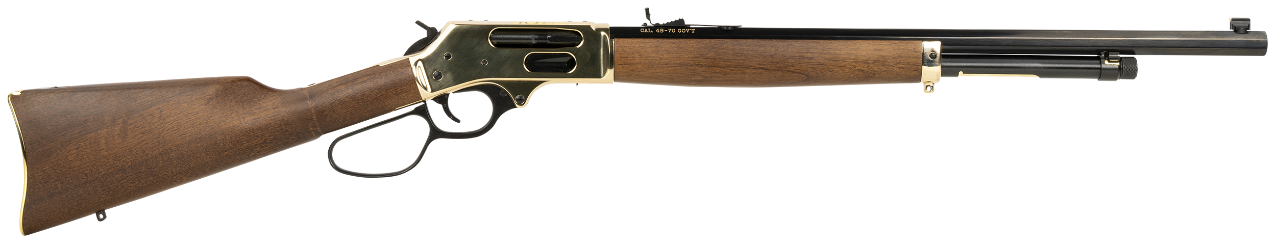Henry H010BG Side Gate 45-70 Gov 4+1 22" Blued Octagon Barrel, Polished Brass Hardened Rec, American Walnut Stock Furniture, Large Loop Lever, Adj. Sight