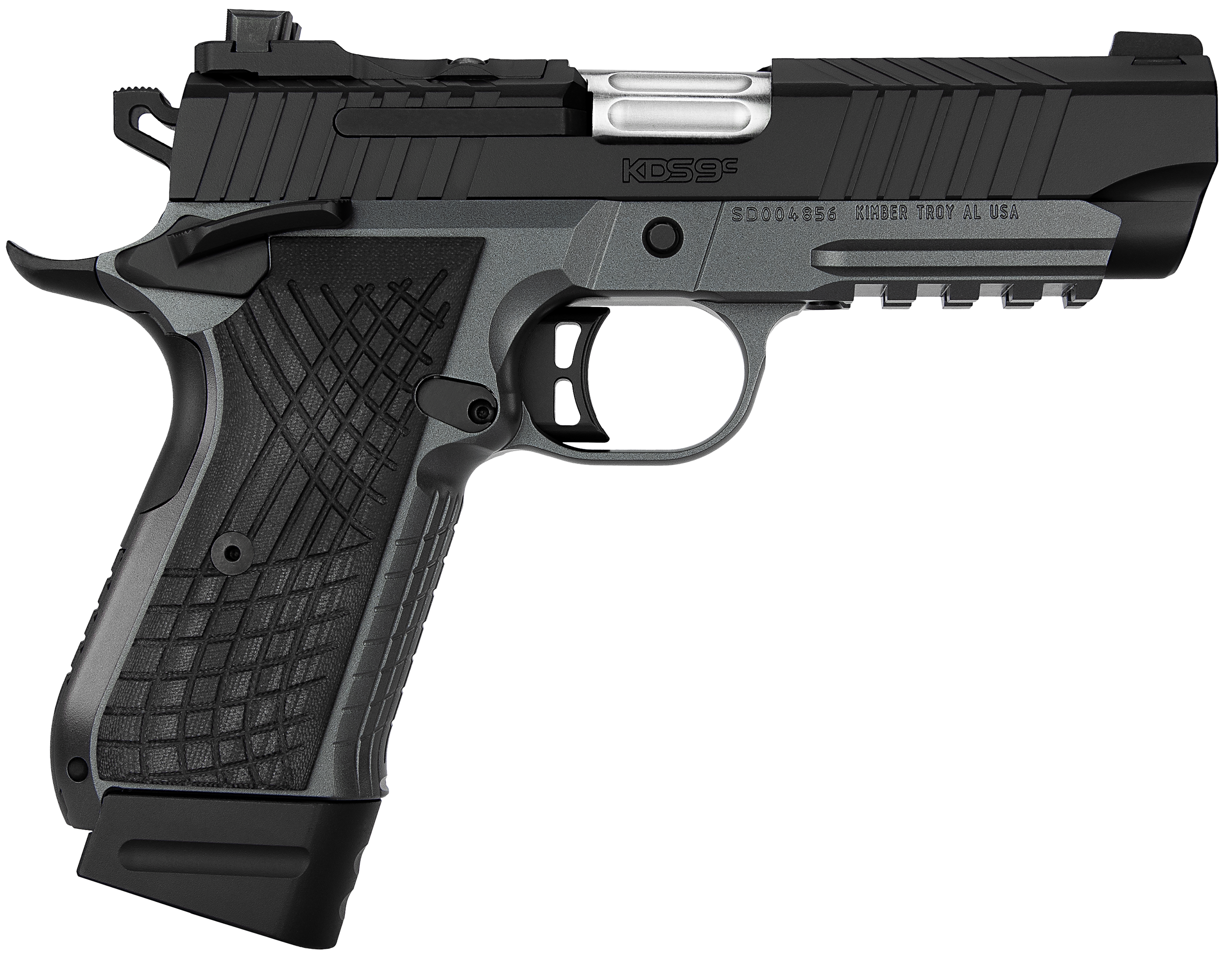 Kimber Mfg.,inc 3100015 KDS9C  9mm 15+1 4.09" KimPro Gray/Black Front and Rear Serrations Stainless Steel Black Crosshatch cut G-10 Grip