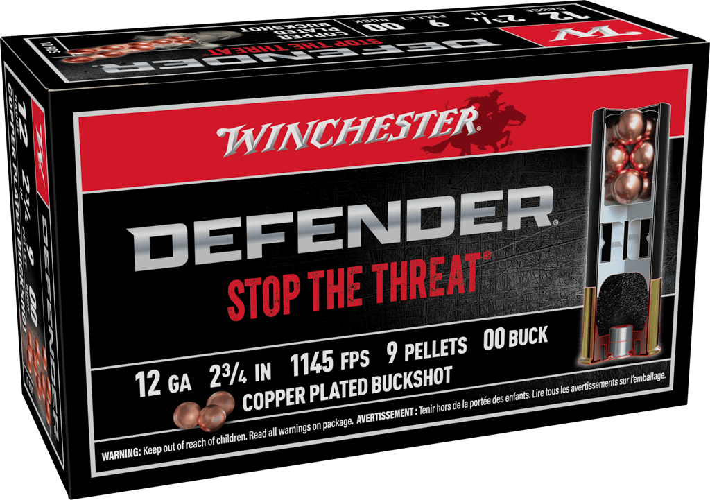 Winchester Ammo SB1200PD Defender 12Gauge 2.75" 9Pellets Copper Plated 00Buck Shot 10 Per Box/10 Case