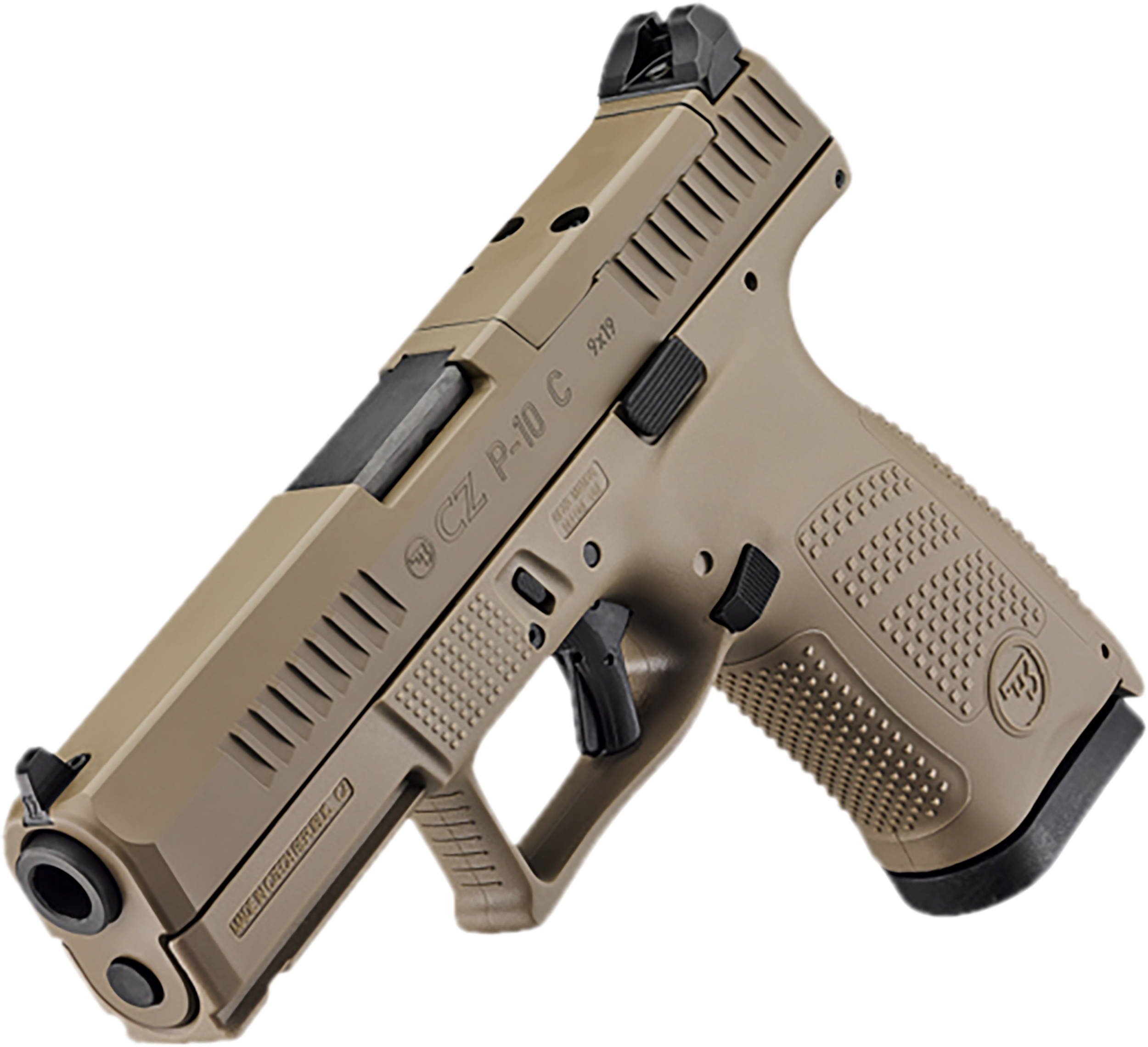 CZ-USA 91577 P-10 C Compact Frame 9mm Luger 15+1 4.02" Black Stainless Steel Barrel, Black Nitride Serrated Steel Slide, Flat Dark Earth Polymer Frame w/Picatinny Rail, Interchangeable Backstrap Grip