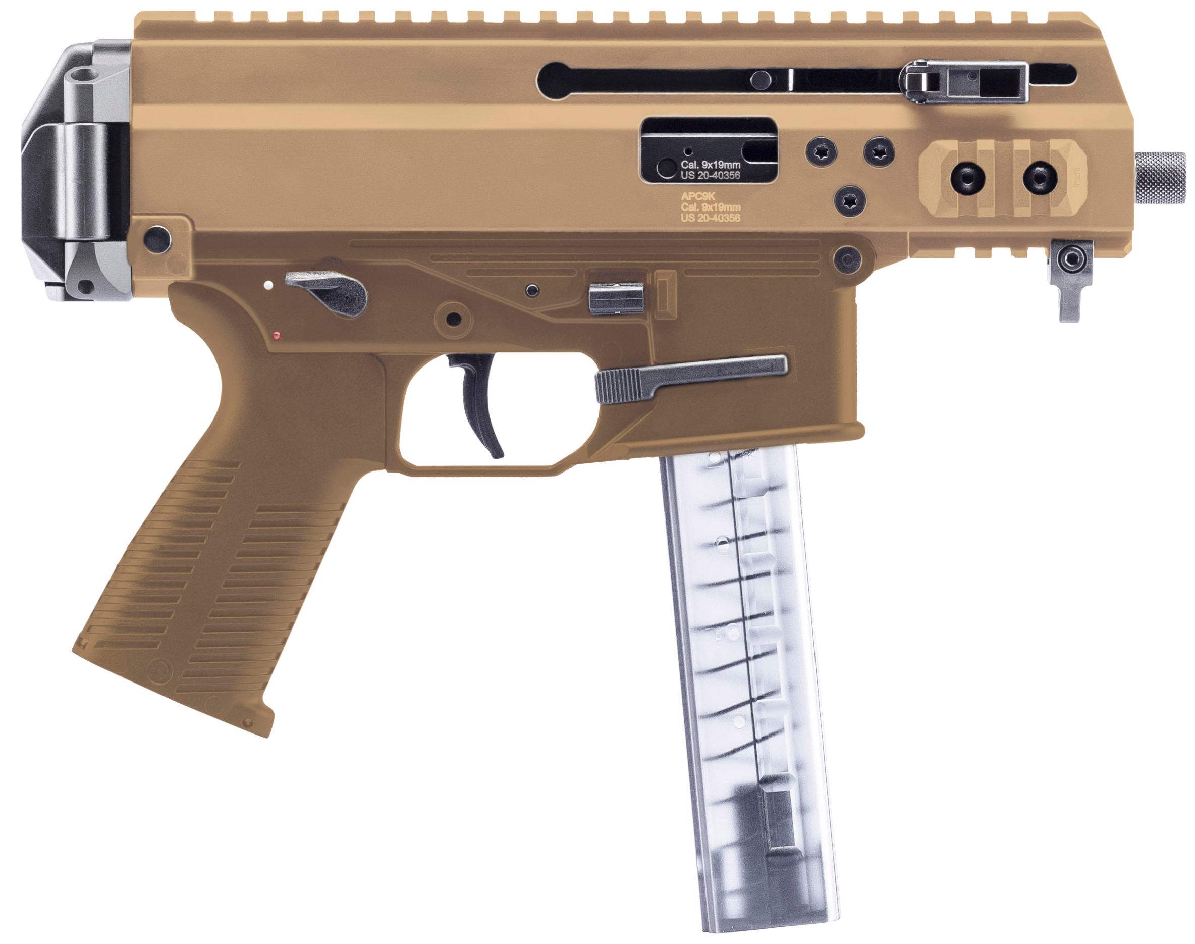 B&T Firearms BT36045CT APC 9K Pro 9mm Luger 30+1 4.30" Black Threaded Barrel, Coyote Tan Aluminum/Polymer Frame, Picatinny Rail, Coyote Tan Polymer Grip, M-LOK Slots, Ambidextrous