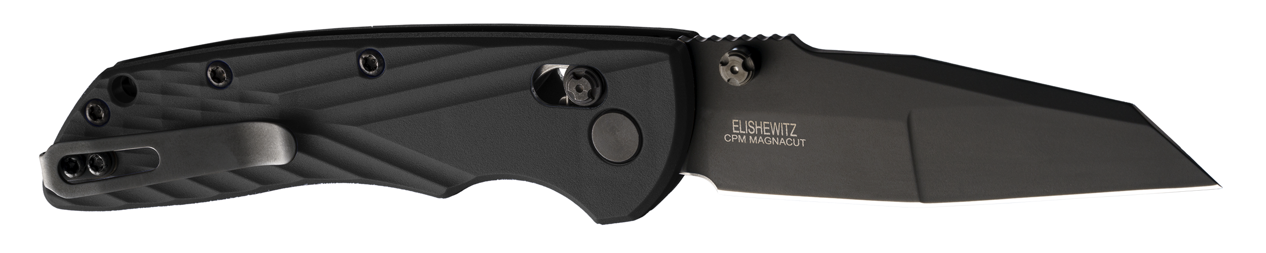 Hogue  Deka  3.25" Folding Wharncliffe Plain Black Cerakote CPM MagnaCut SS Blade, Black Crosshatch Textured GRN Handle, Includes Pocket Clip