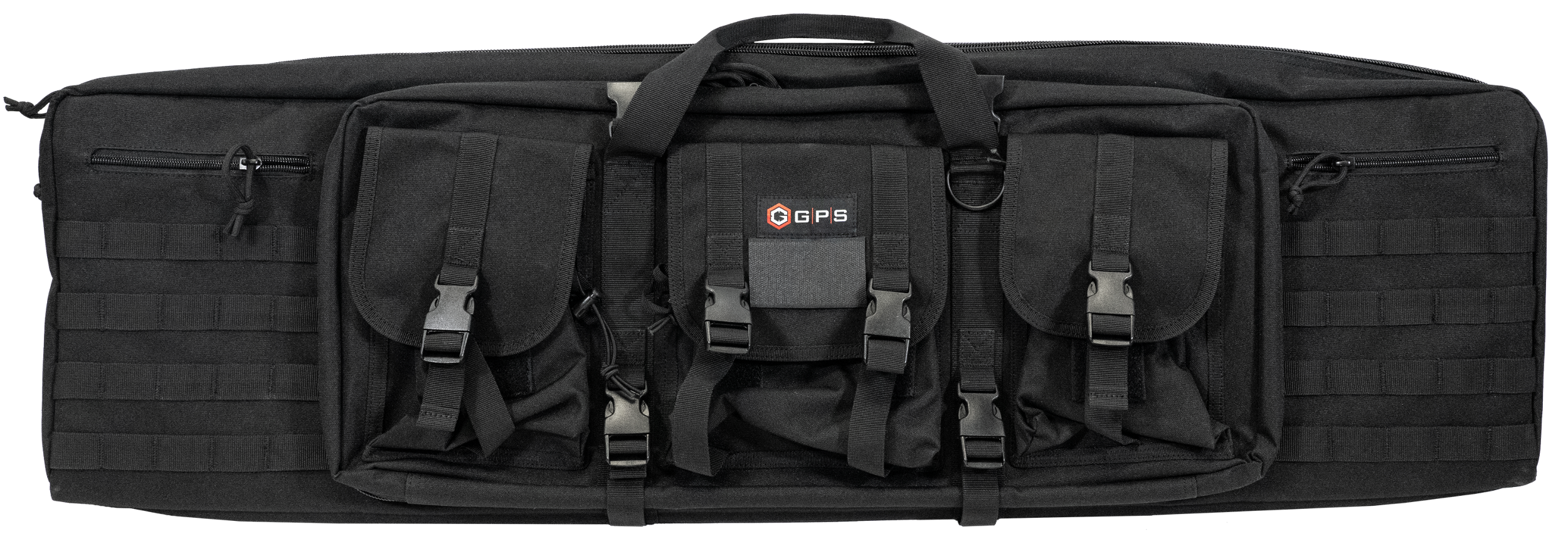 GPS Bags DRC42 Double Rifle Case Black 600D Polyester w/ 2 Padded Pistol Sleeves MOLLE Webbing & Lockable Zippers