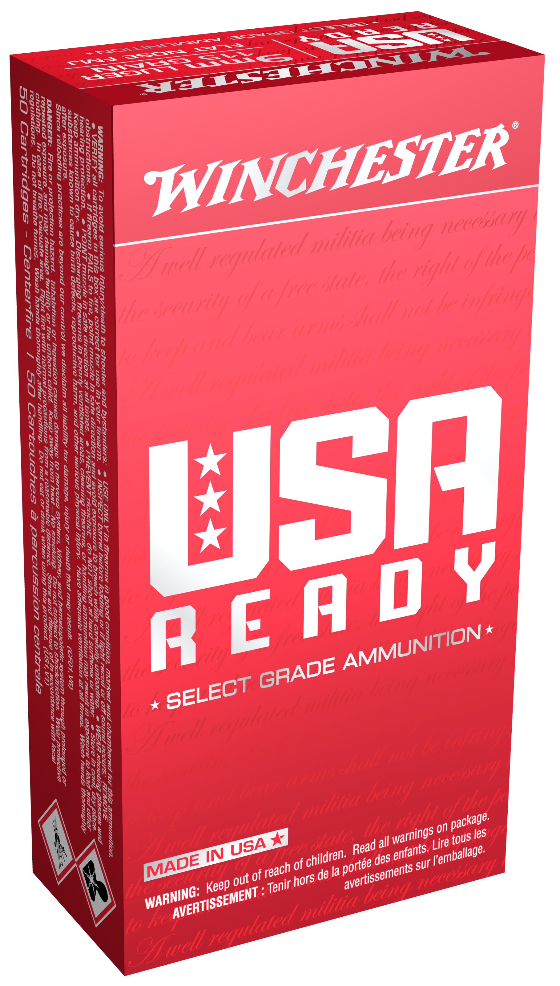 Winchester Ammo RED9 USA Ready 9mmLuger 115gr Full Metal Jacket Flat Nose 50 Per Box/10 Case