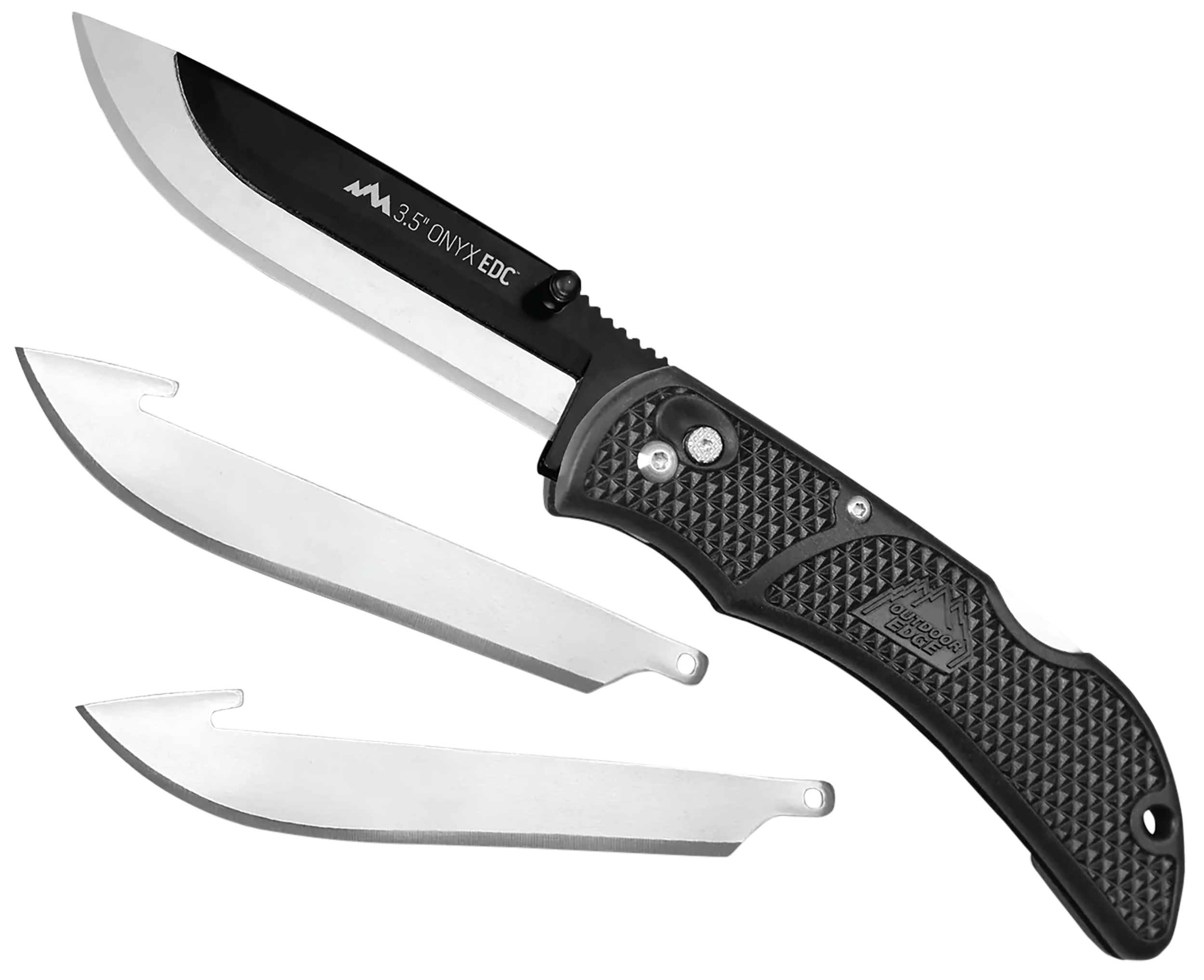 Outdoor Edge OX10C Onyx  3 Blades, 3.50" Folding Drop Point Plain Satin/Black Oxide 420J2 SS Blade, 4.50" Black Textured Grivory Handle