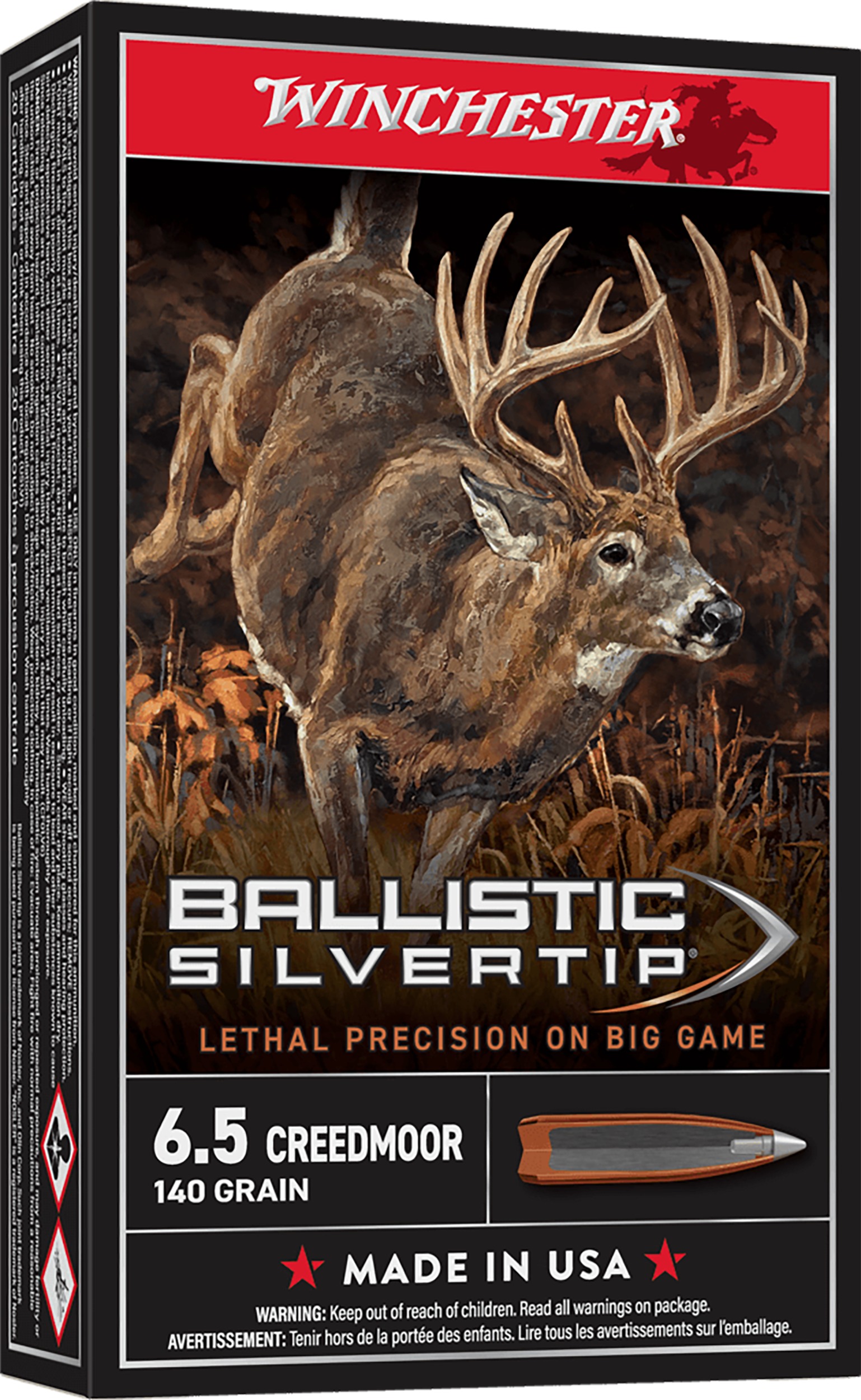 Winchester Ammo SBST65CM Ballistic Silvertip  6.5Creedmoor 140gr Rapid Controlled Expansion Polymer Tip 20 Per Box/10 Case