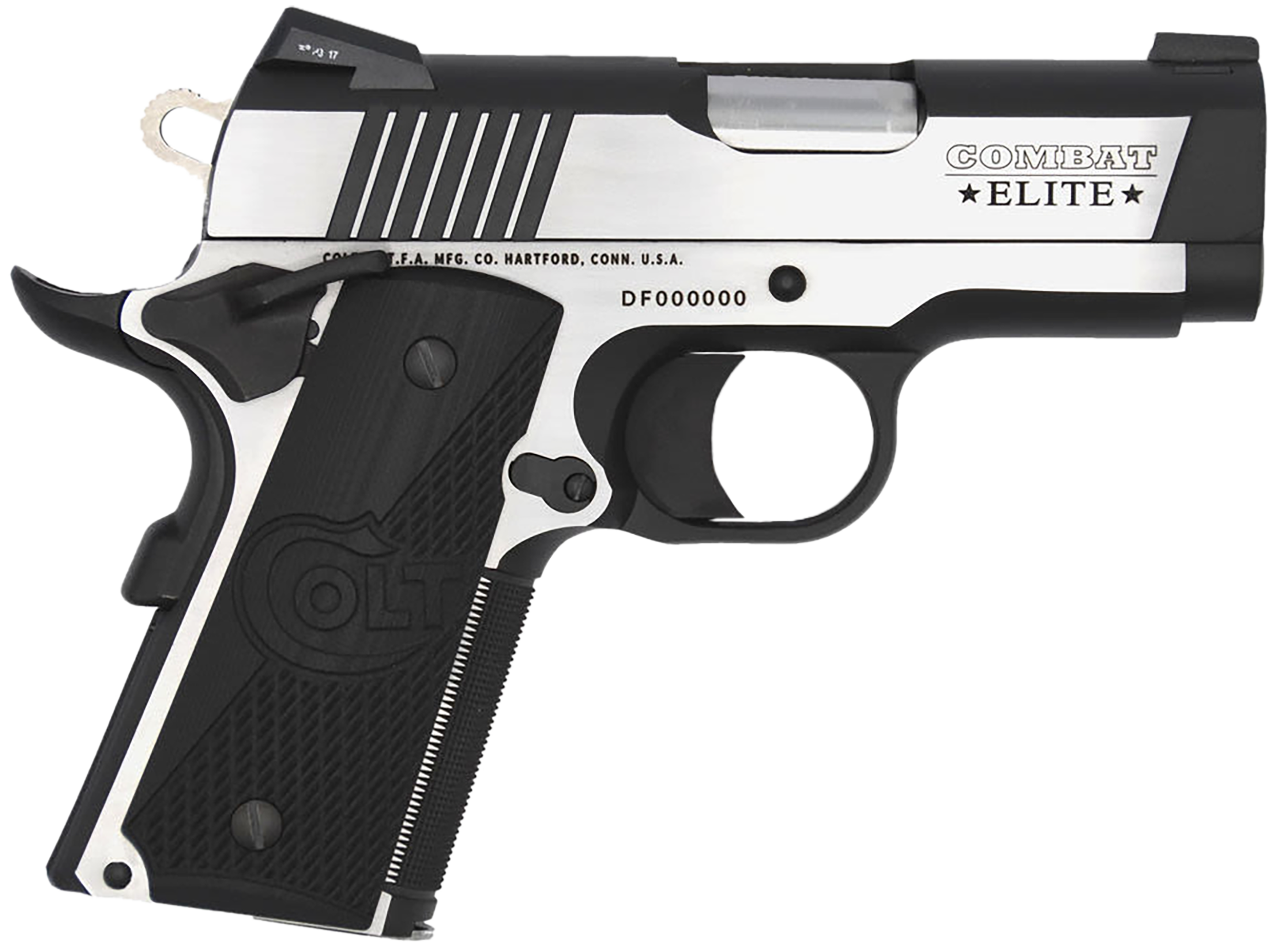 Colt Mfg O7082CE Combat Elite Commander Compact Frame 9mm Luger 8+1, 3" Stainless Steel Barrel, Two-Tone Serrated Stainless Steel Slide & Frame w/Beavertail, Black Scalloped G10 Grip, Ambidextrous