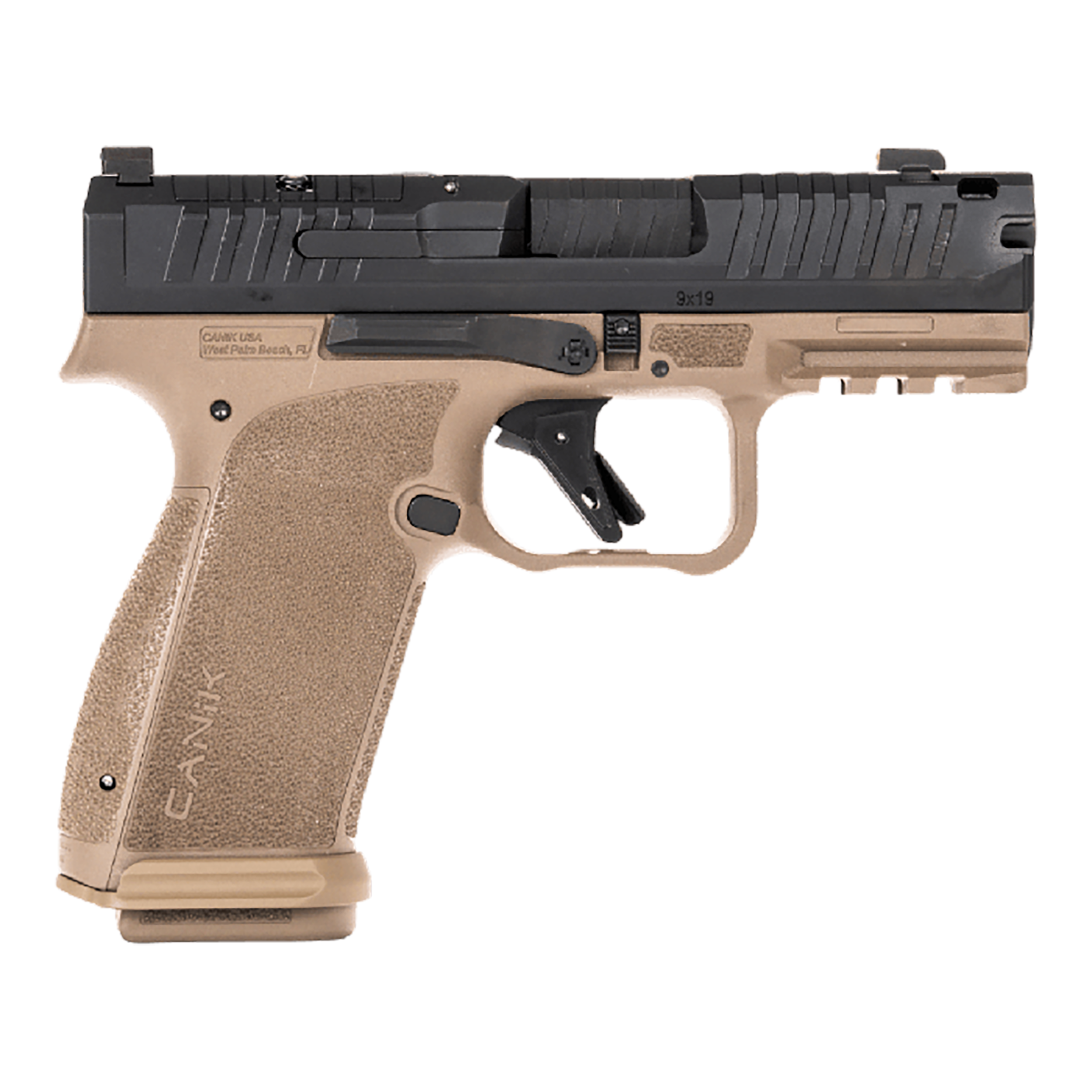 Canik HG8328BDN Mete MC9 Prime Sub-Compact Frame 9mm Luger 17+1 3.64" Black Black Steel Serrated Slide, Flat Dark Earth Polymer Frame w/Picatinny Rail, Textured Grip