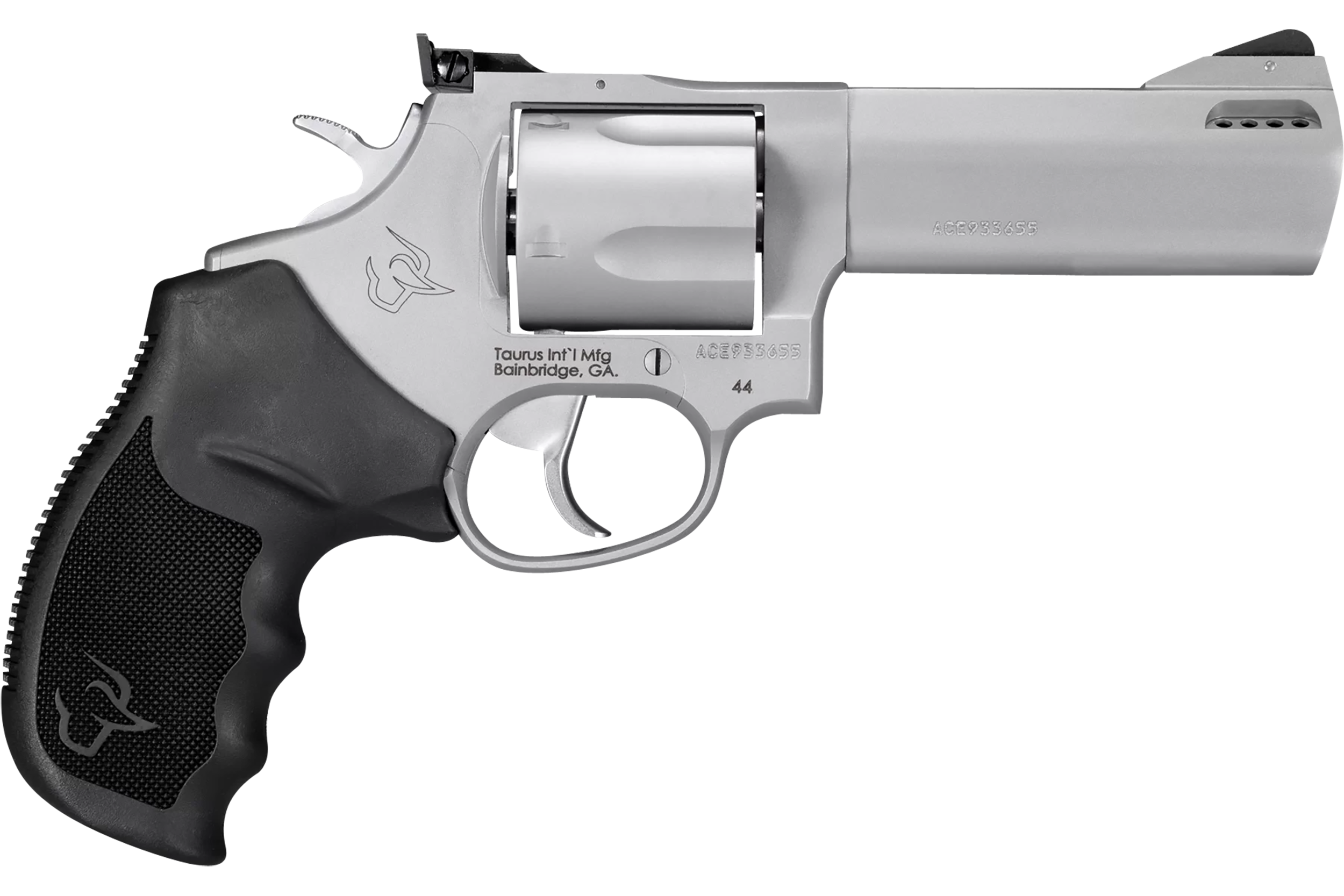 Taurus 2-440049TKR Tracker 44 Medium 44 Rem Mag 5 Shot 4" Matte Stainless Steel Ported Barrel, Cylinder & Frame, Black Ribber Grip, Transfer Bar Safety, Exposed Hammer