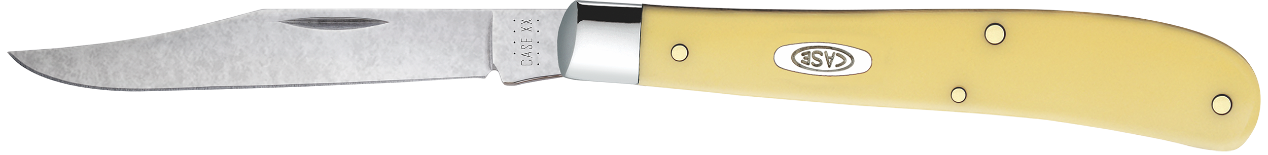 Case 031 S Trapper Slimline 3.25" Folding Clip Point Plain Tumble Polish Chrome Vanadium Steel Blade Yellow Synthetic Handle