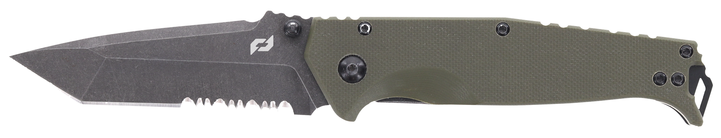 Schrade 1159324 Melee  3.50" Folding Tanto Part Serrated Dark Stonewash D2 Steel Blade 4.50" OD Green G10/SS Handle