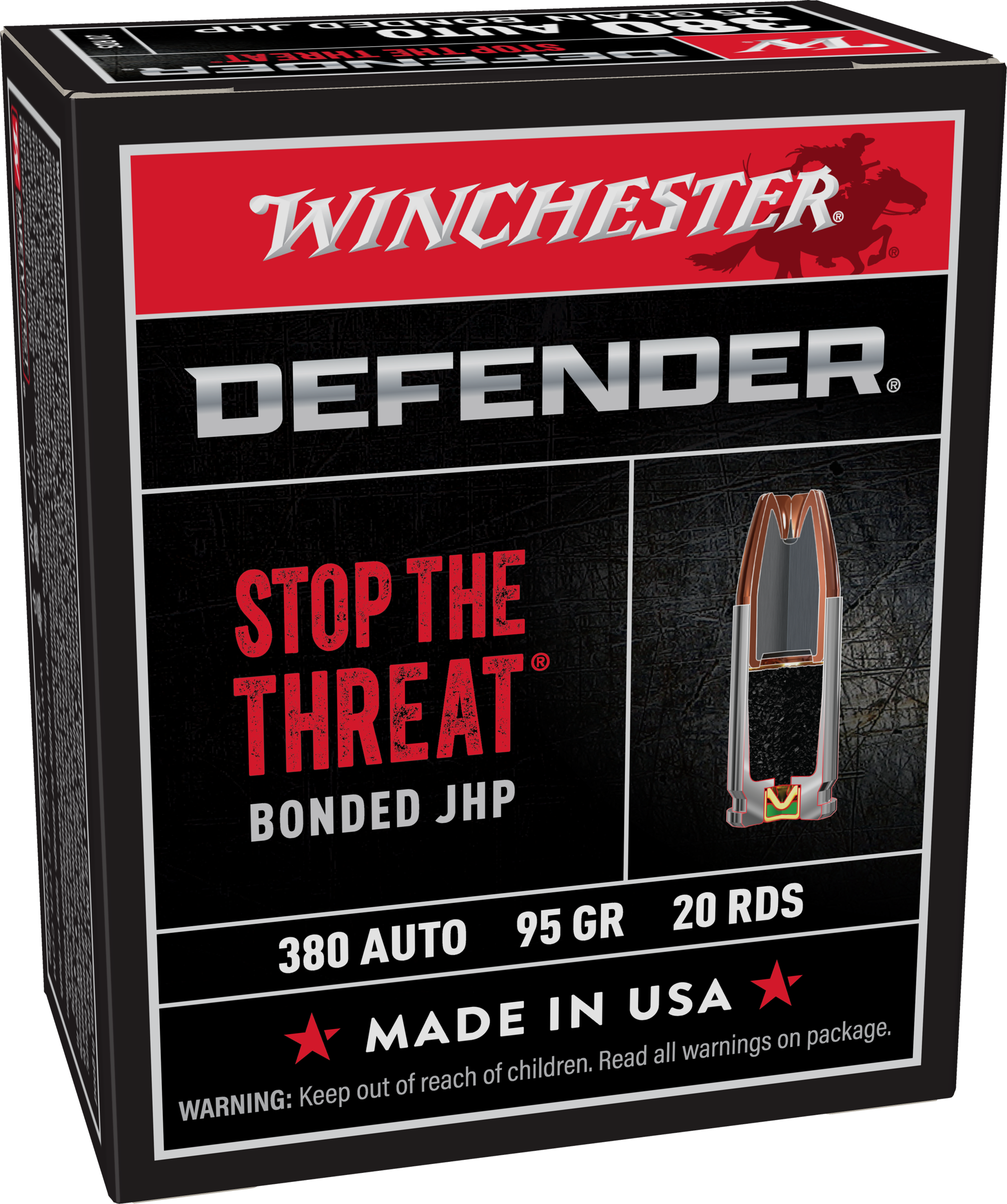 Winchester Ammo S380PDB Defender  380ACP 95gr Bonded Jacket Hollow Point 20 Per Box/10 Case