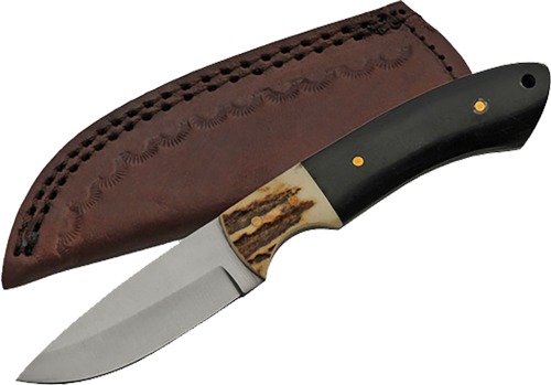 SZCO RITE EDGE 7" STAG HORN HUNTING KNIFE LEATHER SHEATH