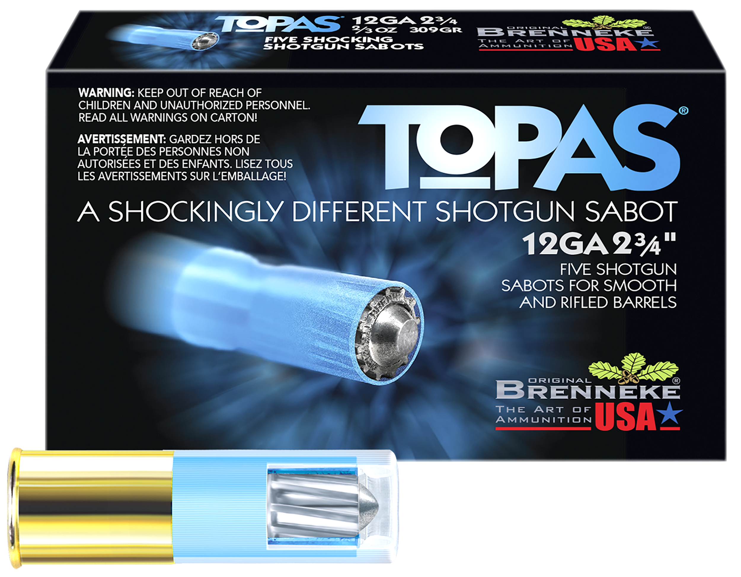 Brenneke SL122TOP TOPAS  12Gauge 2.75" 2/3oz Sabot Slug Shot 5 Per Box/50 Case