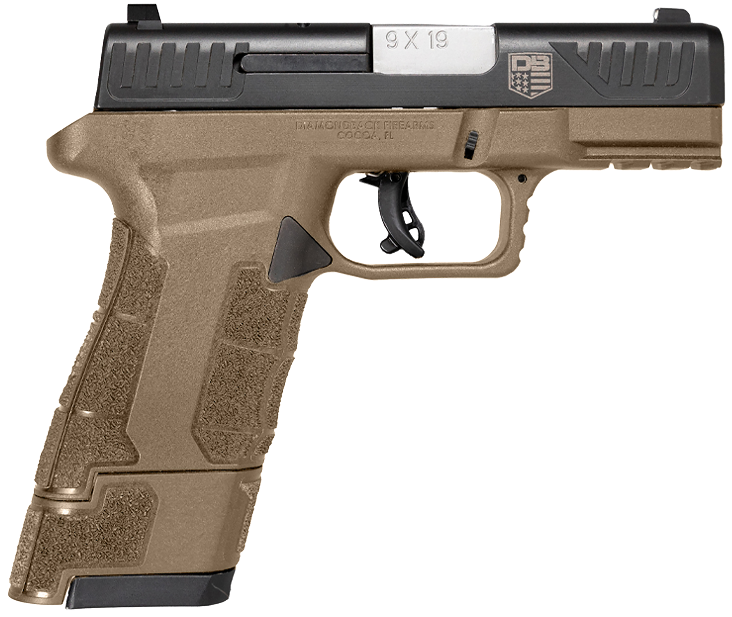Diamondback DB0300P061 AM2  Sub-Compact Frame 9mm Luger 17+1, 3.50" Stainless Steel Barrel, Black Nitride Serrated Stainless Steel Slide, Flat Dark Earth Polymer Frame w/Picatinny Rail & Polymer Grip