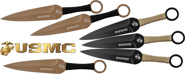 MC USMC 9" SPEAR POINT THROWING KNIVES 6-PACK BLK/FD!