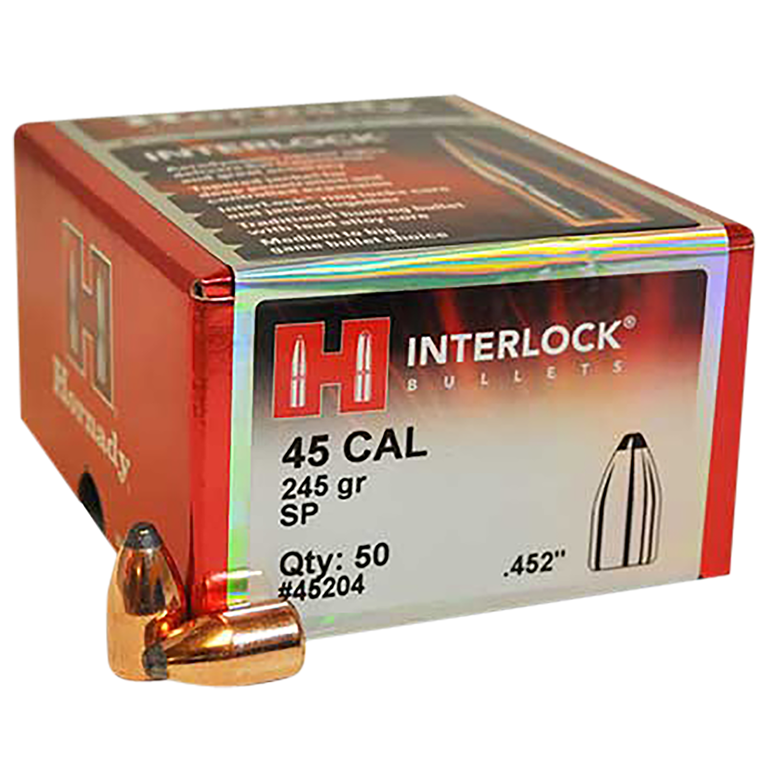 Hornady 45204 InterLock 45 Cal .452 245 gr Spire Point 50 Per Box/ 15 Case